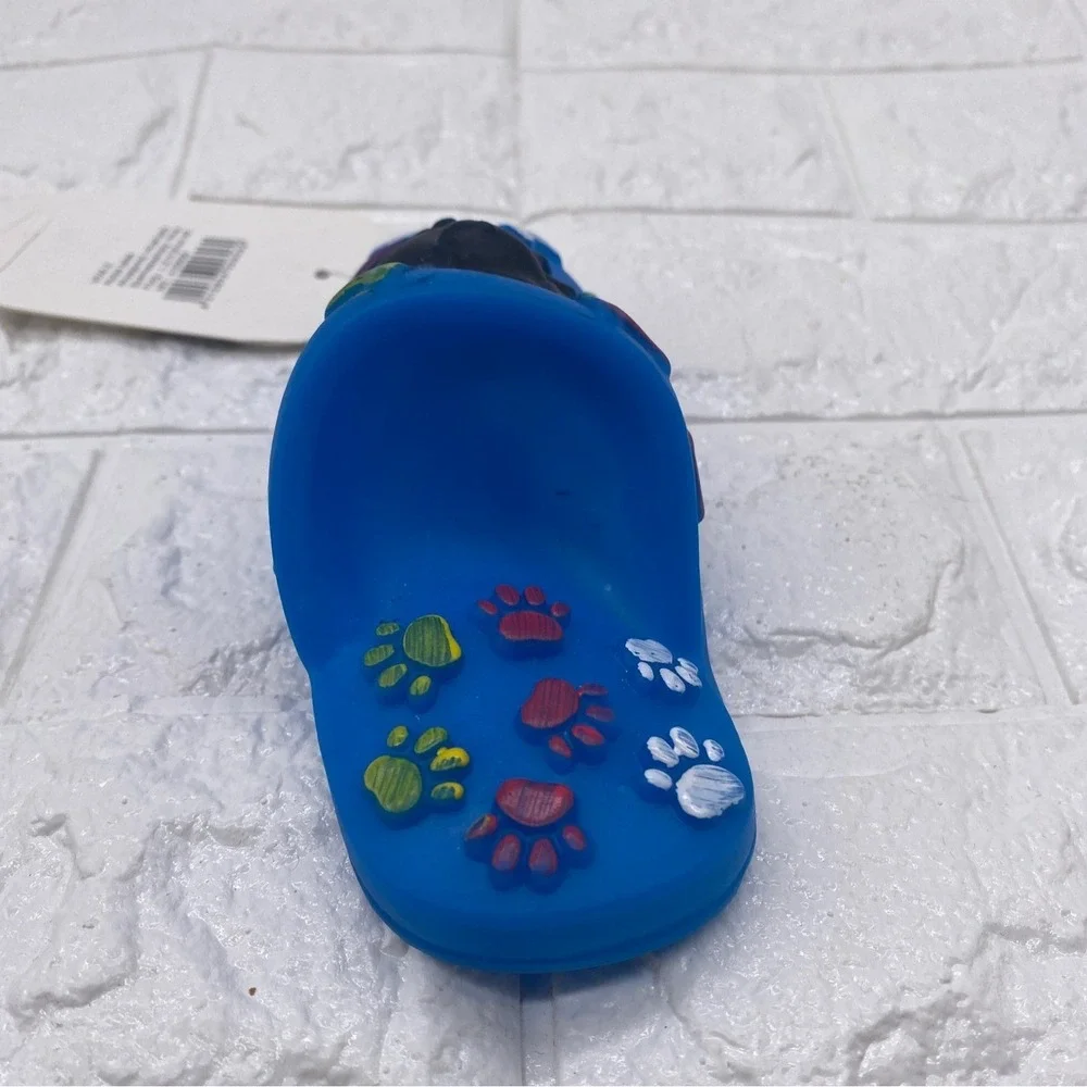 Paw Shoe Squeaky Dog Toy By Viva.Z Blue Rubber Design With Bone &‎ Paw Motifs